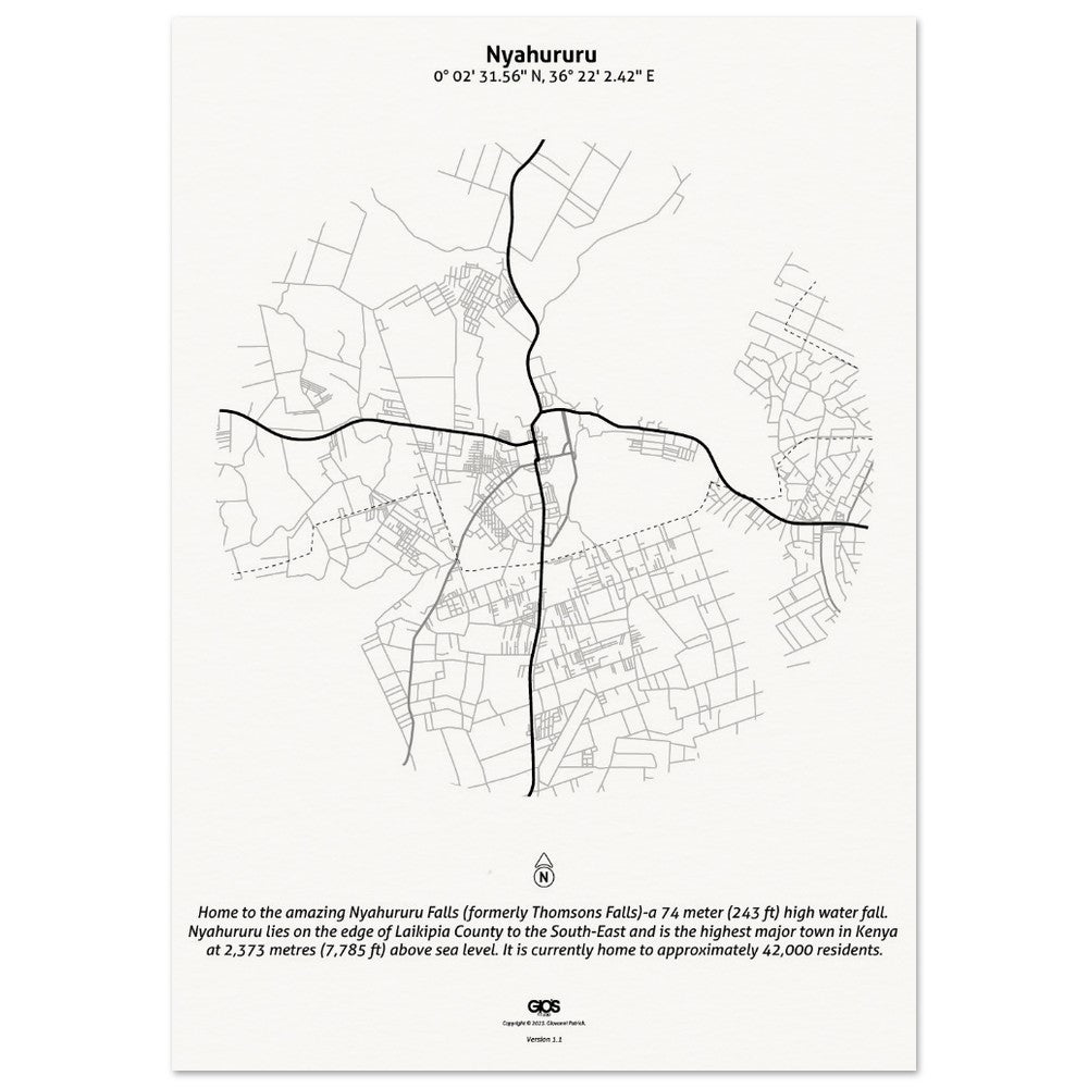 Nyahururu Town Map Poster on Museum Quality Paper