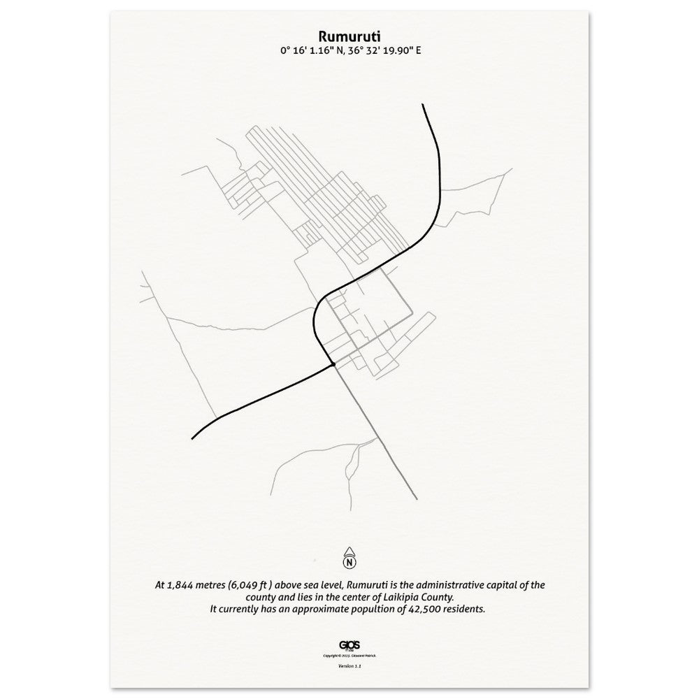 Rumuruti Town Map Poster on Museum Quality Paper
