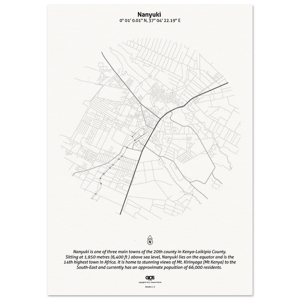Nanyuki Town Map Poster on Museum Quality Paper
