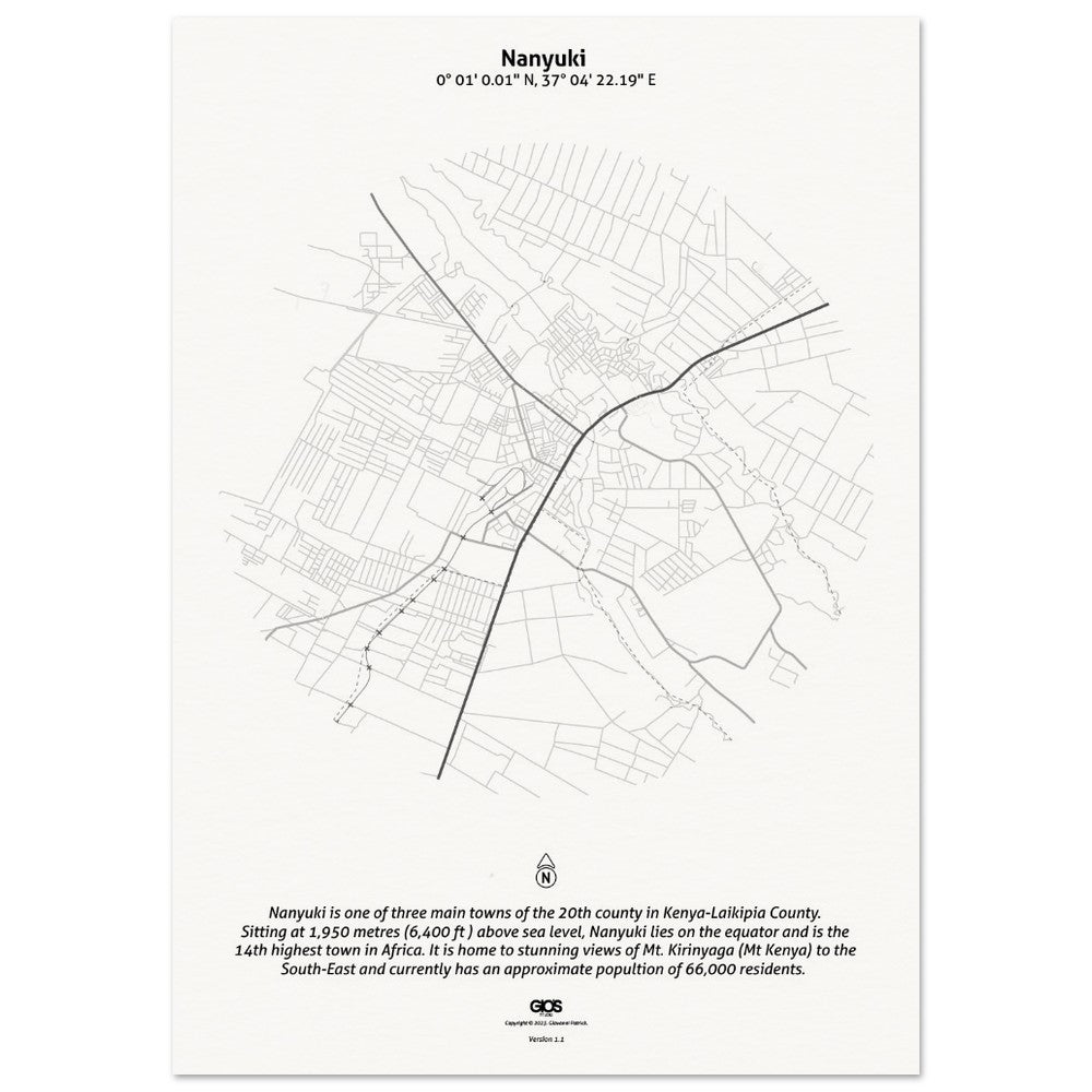 Nanyuki Town Map Poster on Museum Quality Paper