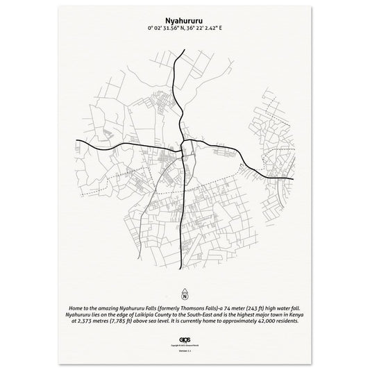 Nyahururu Town Map Poster on Museum Quality Paper